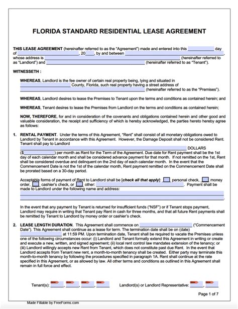 Florida Residential Lease Agreement Example Document