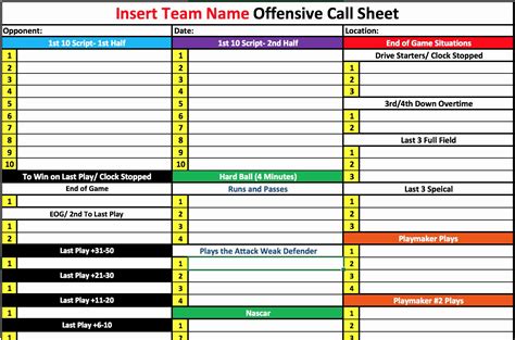 Football Play Sheets Template