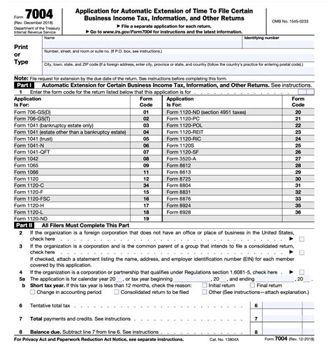 Form 7004 Estimated Tax Payments