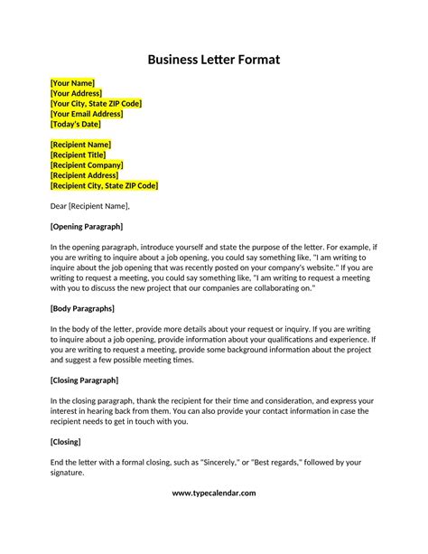 Description of Formal Business Letter