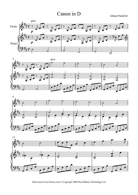 Free Canon in D Piano Sheet Music