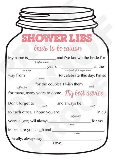 Free Printable Bridal Shower Mad Libs Templates