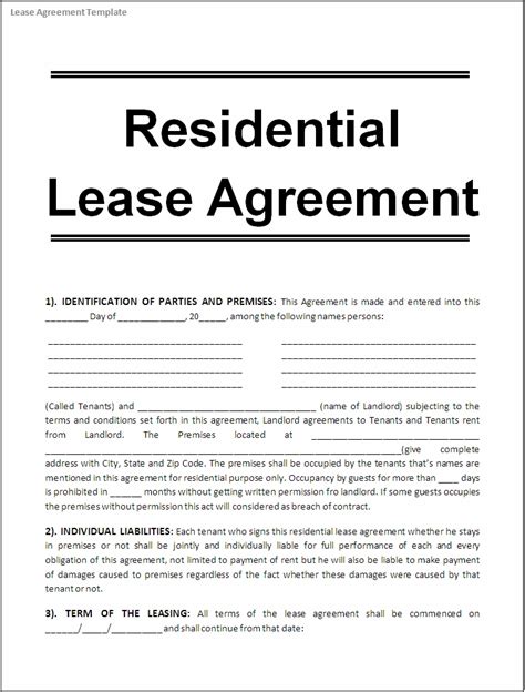 Free Printable Lease Agreement Template