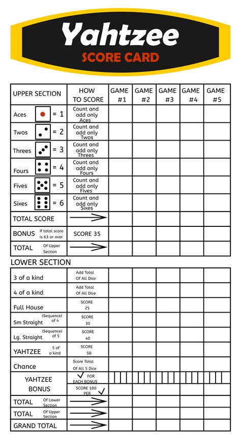 Free Yahtzee Score Cards