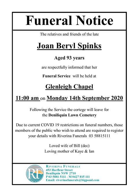 Funeral Notice Example