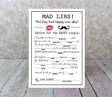 Funny Wedding Mad Libs Template 6