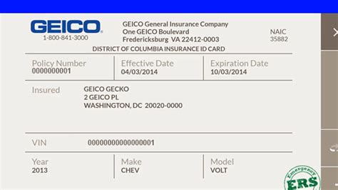 Description of Geico Insurance Card Information