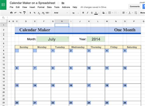 Google Drive Calendar Template Example 1