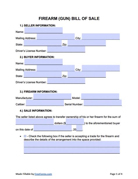 Gun Bill Of Sale Template Form