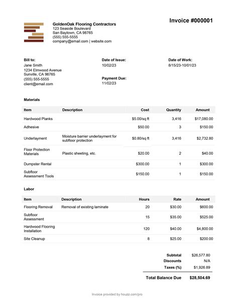 Hardwood Flooring Invoice Template