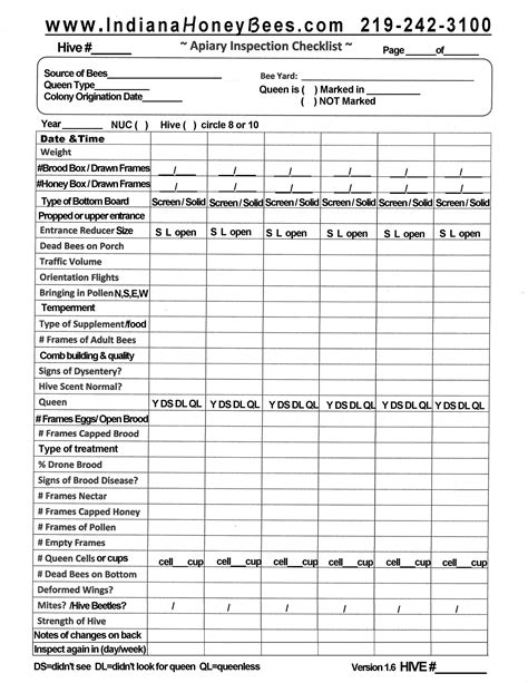 Hive Inspection Template