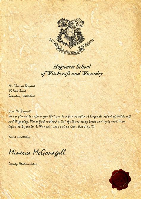 Hogwarts Acceptance Letter Custom