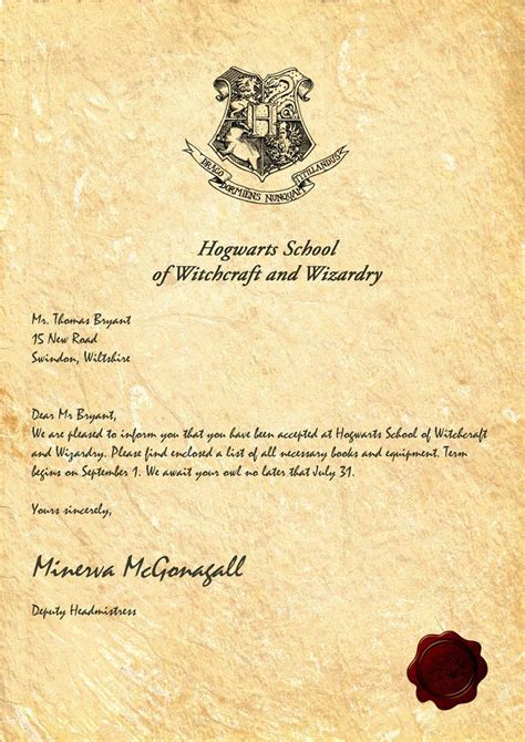 Hogwarts Acceptance Letter