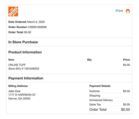 Home Depot Purchase Receipt