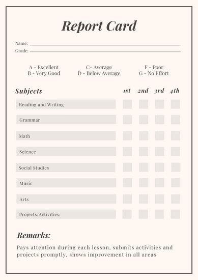 Homeschool Report Card Template Features