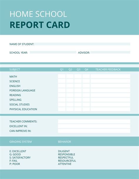 Homeschool Report Card Template Layout