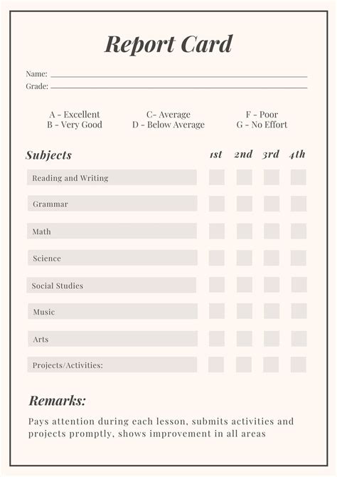 Homeschool Report Card Template Sample