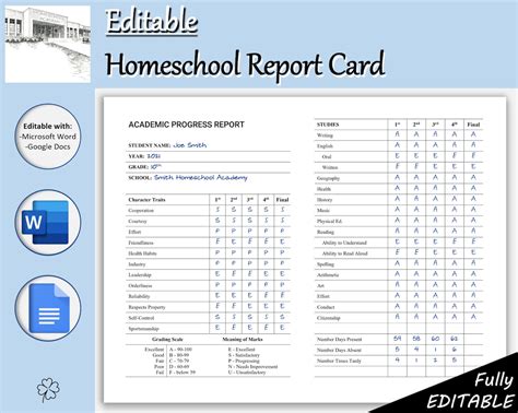 Homeschool Report Card Template Word