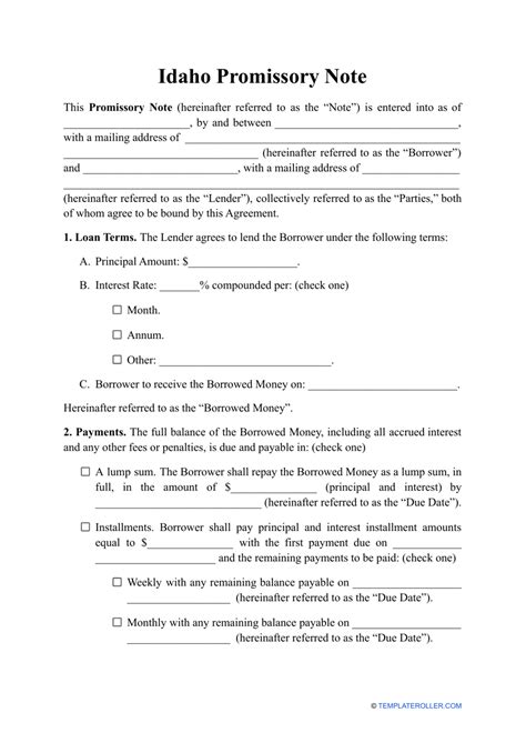 Idaho Promissory Note Template PDF