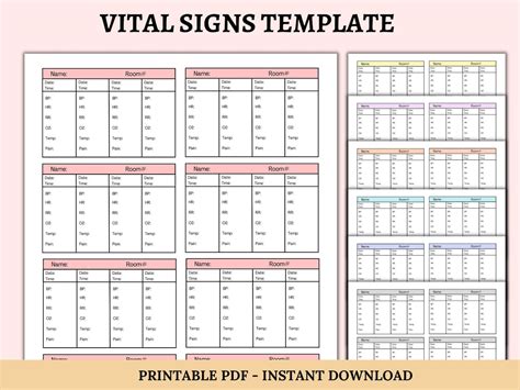 Implementing Vitals Sheet Printable Template