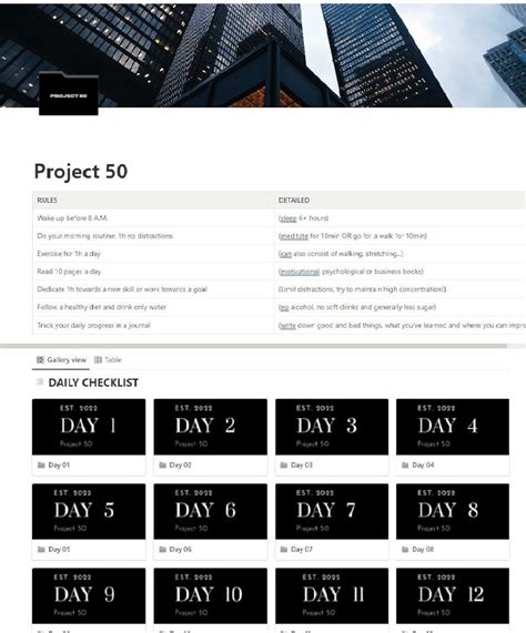 Implementing the Project 50 Notion Template