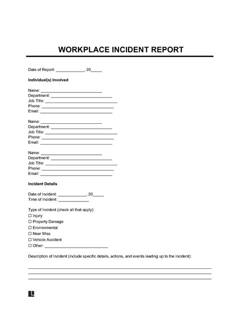 Incident Report Example For Workplace