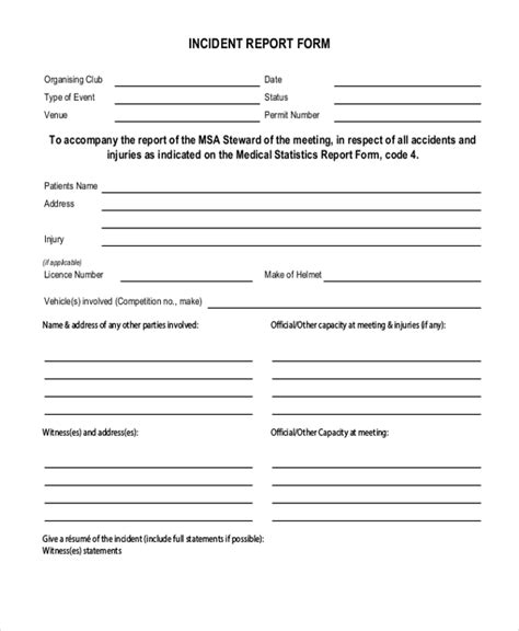 Incident Report Form Sample