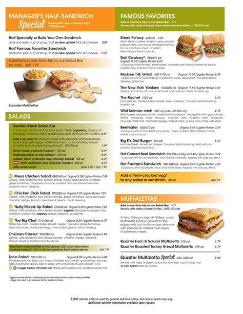 Jason's Deli Menu Printable