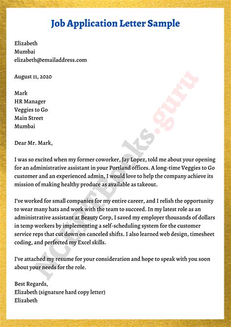 Description of Job Application Letter