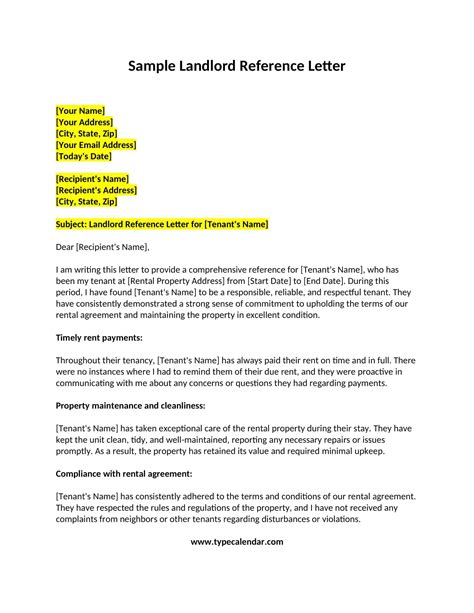 Landlord Reference Letter Template Word Structure