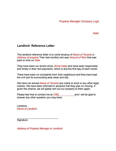 Landlord Reference Letter Template Word Tips