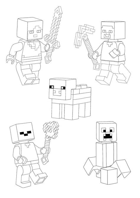 Lego Minecraft characters and worlds for coloring