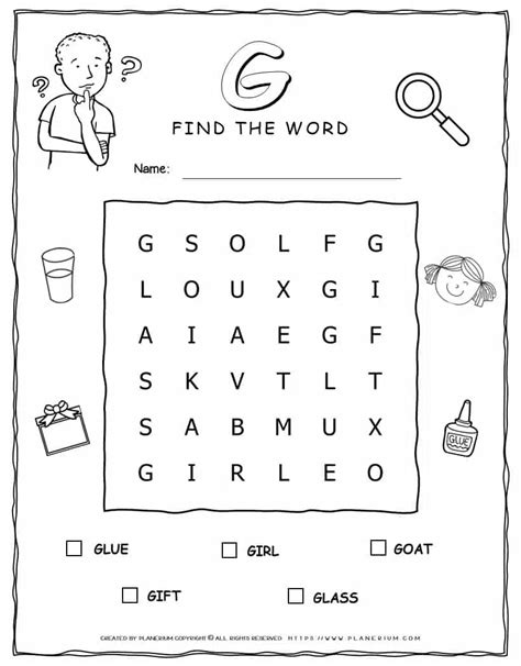 Letter G Word Search