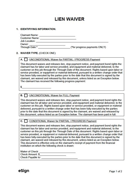 Lien Waiver Forms Examples