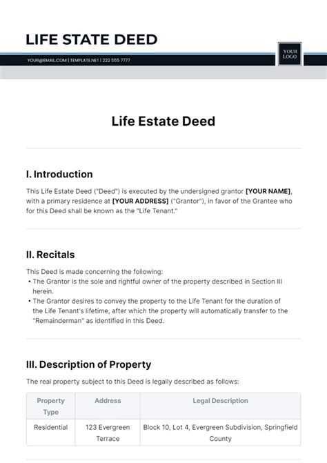 Life Estate Deed Template