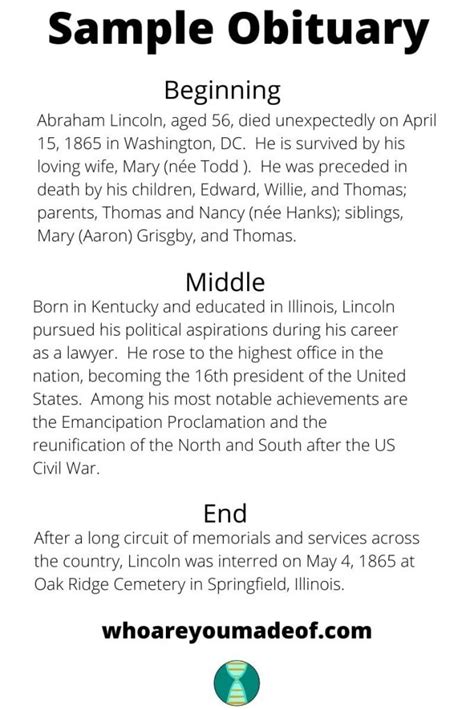 Example of a Lincoln obituary for a pioneer