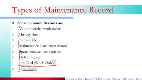 Description of Maintenance Record Keeping