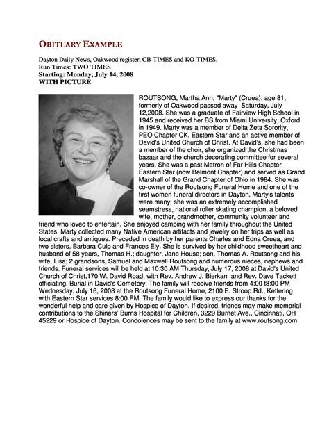 Mallory Obituary Example