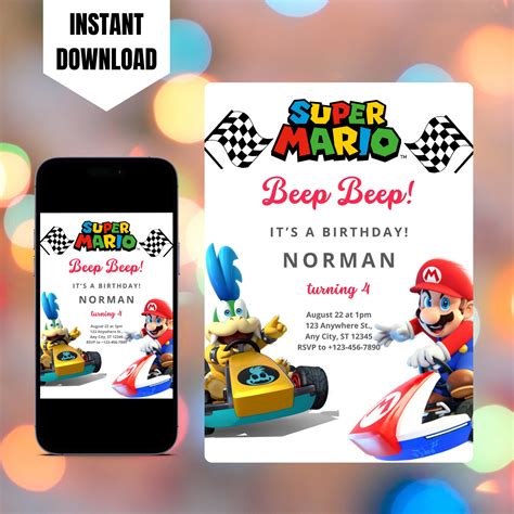 Mario Kart Invitation Designs