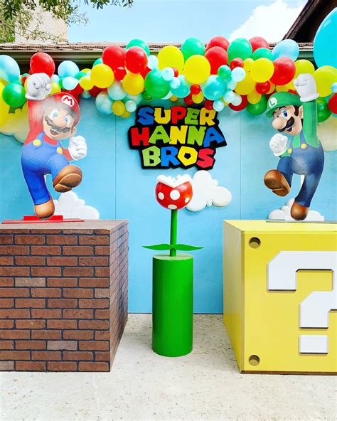 Mario party decorations featuring Goombas