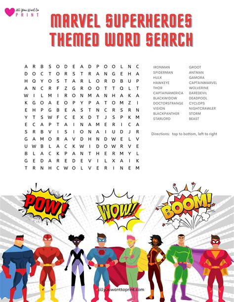 Marvel Word Search Prints Introduction