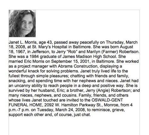 Mayfield Obituaries Example 9