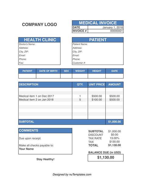 Medical Bill Template Example 2