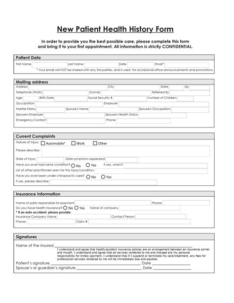 Medical History Form Components