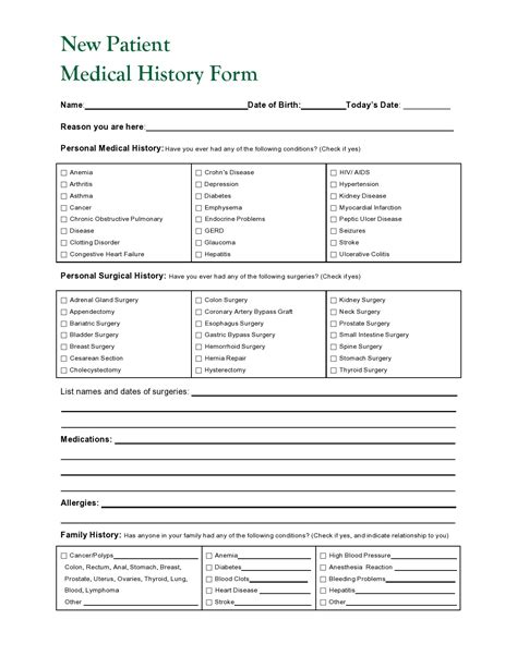 Medical History Form Template Word