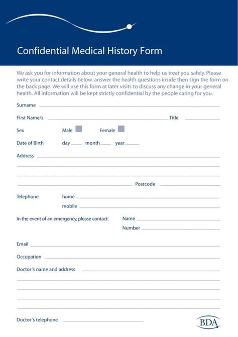 Medical History Form Template Word Example Design