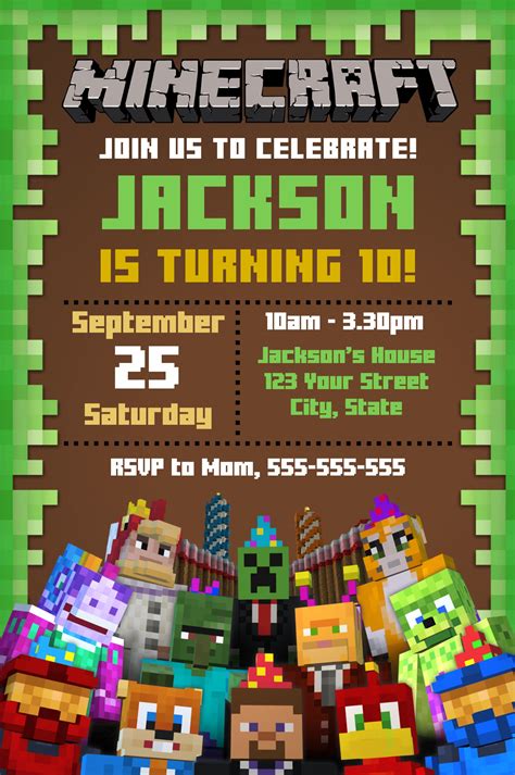 Minecraft Birthday Invite Template