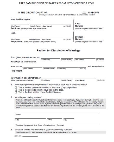 Missouri Divorce Papers Printable Forms