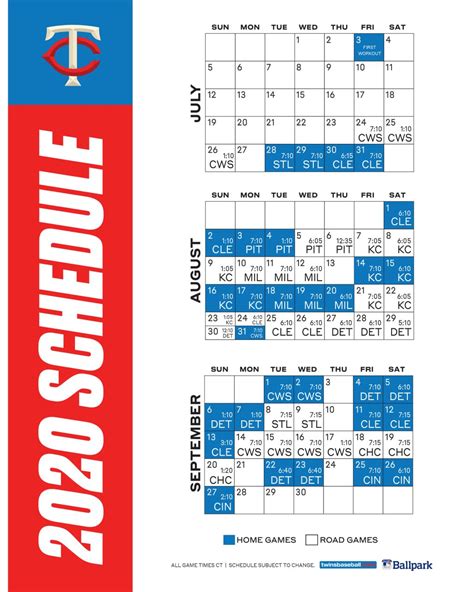 Mn Twins Printable Schedule Image 10