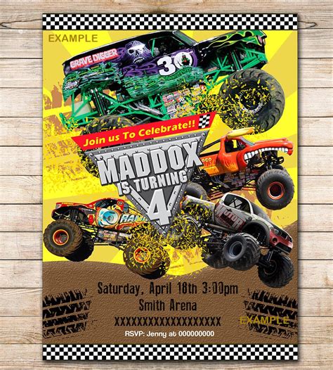 Monster Jam Birthday Invitations